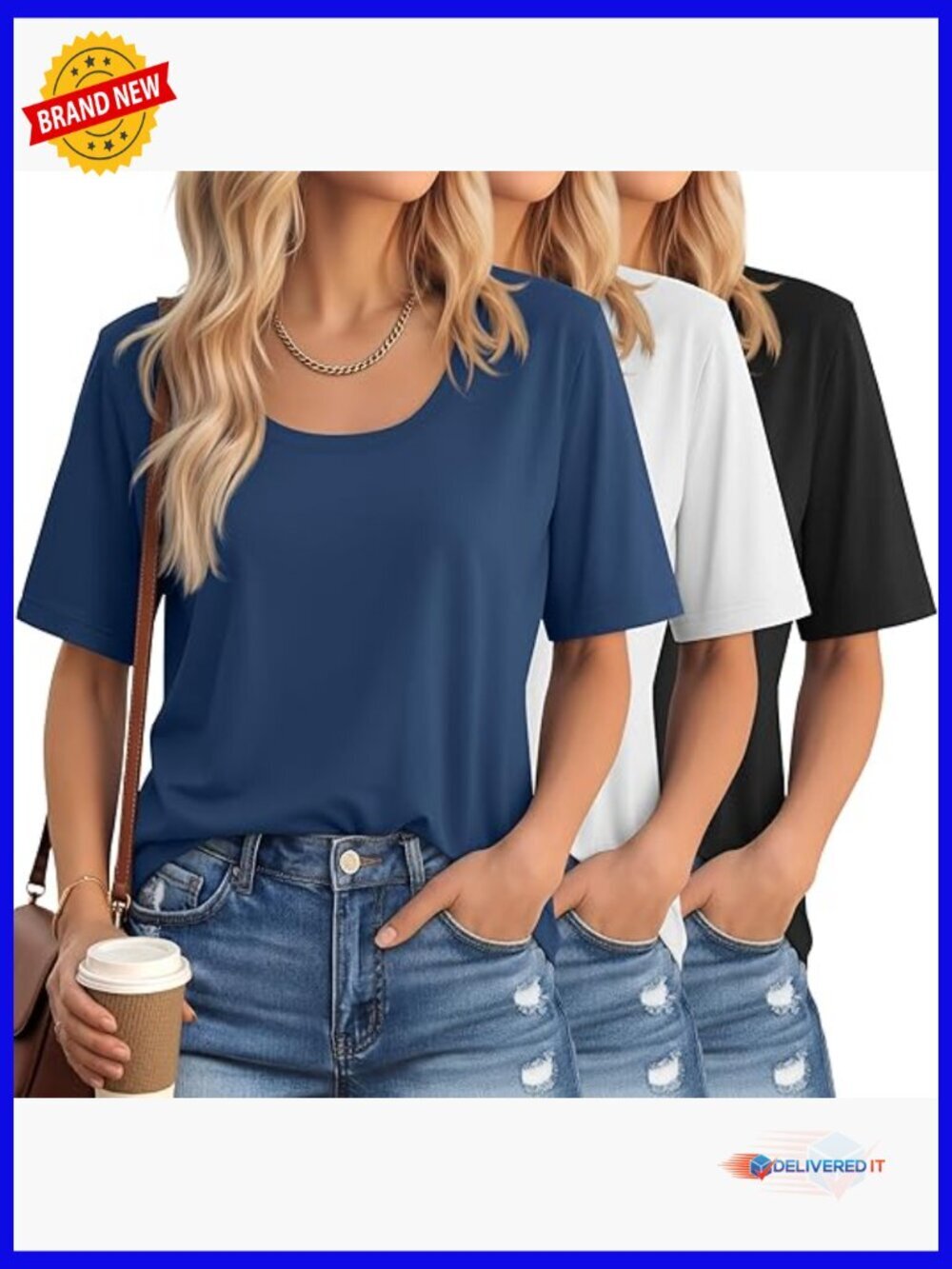 3 Pack Scoop Neck Elbow Length Half Sleeve Tees for Women Casual Summer Loose